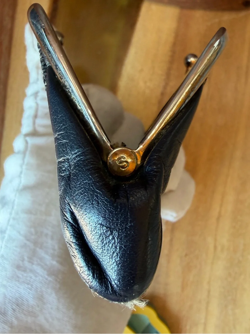 Vintage Christian Dior Beige and Navy Monogram Kiss-Lock Coin Purse EUC